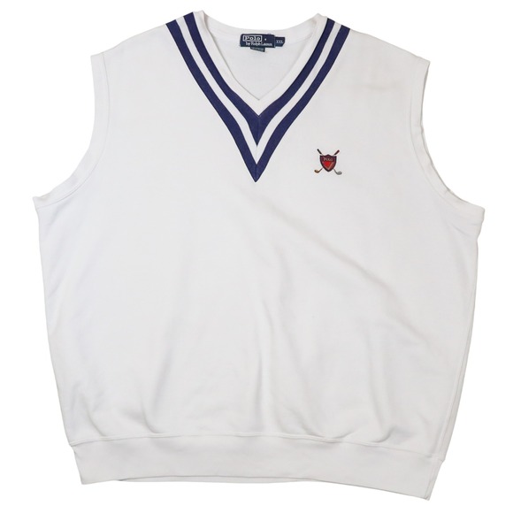 Polo by Ralph Lauren Other - Vintage Polo Ralph Lauren Sweatshirt Vest XXL White V-Neck Golf Crest Preppy
